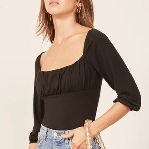 Reformation black Marni ballet ruched bust empire square neck top small